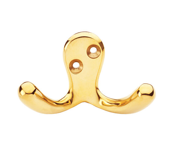 Alexander and Wilks - Victorian Double Robe Hook - Polished Brass  Unlacquered - AW773PBU