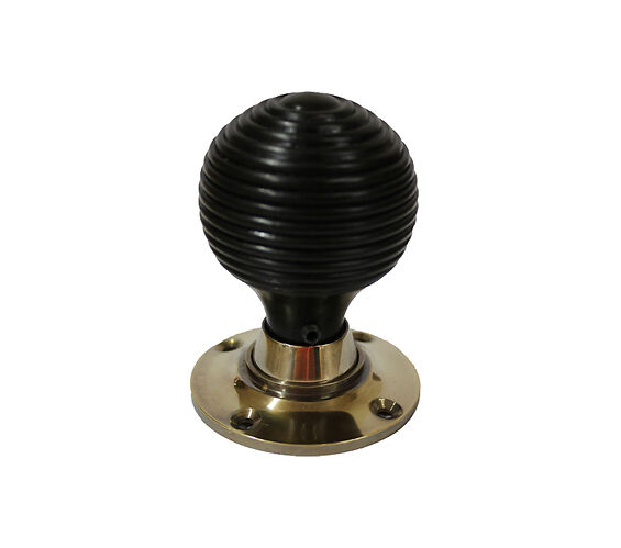 Chatsworth Beehive Black Wood Mortice Door Knobs, Aged Brass Backplate -  BUL405-2PAB-BLK (sold in pairs) from Door Handle Company