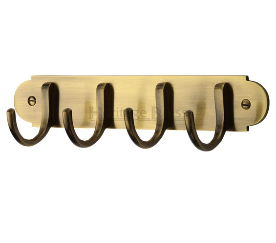 Heritage Brass Coat Hooks On Plate (223mm Width), Antique Brass - V1079-AT  from Door Handle Company