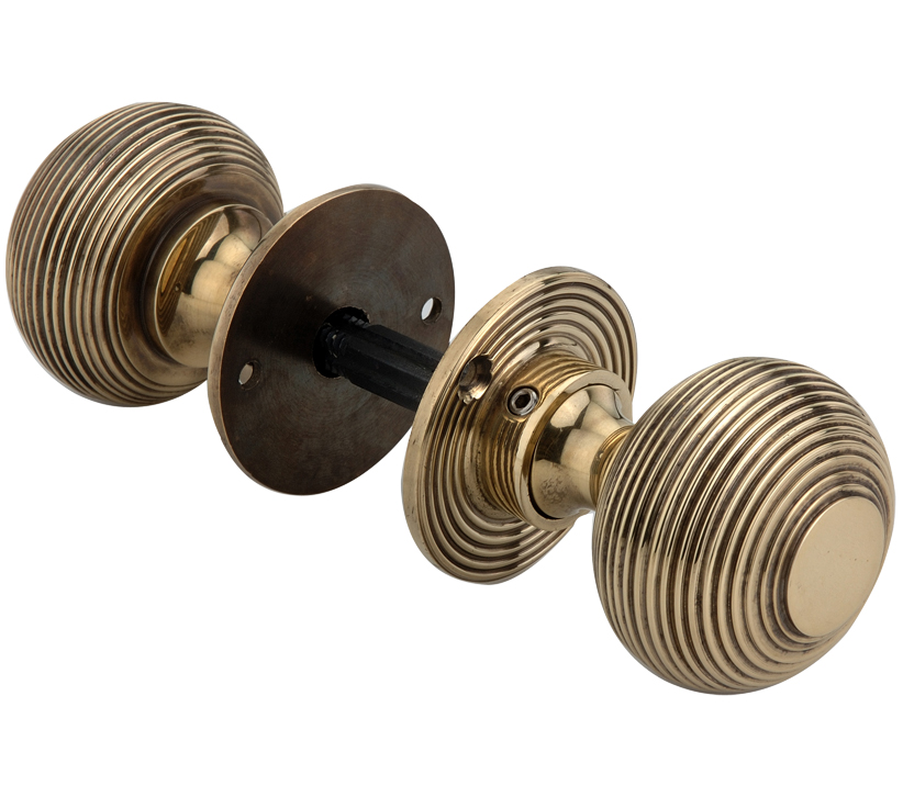 Spira Brass Beehive Mortice/Rim Door Knob (50mm), Aged Brass - SB2105AB  (sold in pairs) from Door Handle Company